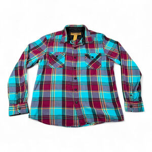 Stapleford Shirt Adult MEDIUM Green Purple Plaid Flannel Madras Outdoor Y2K